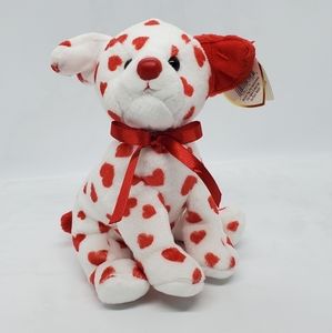 Ty HEARTS -White Red Hearts Valentine Dog 6” Beanie Retired Exclusive VHTF NEW